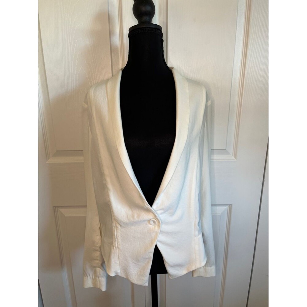 Haute Hippie Cream Ivory Lightweight One Button Blazer Cropped Back Size 10